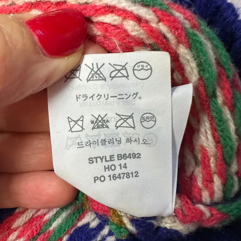 Lambs wool j crew multi color red green pattern pullover knit sweater size small